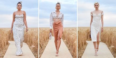 Jacquemus Debuts Spring 2021 Collection in Fields of Gold Gucci 2020, Simon Porte Jacquemus, Linen Gown, Linen Layers, Fields Of Gold, Cerise Pink, Poplin Top, Popsugar Fashion, Visual Poetry