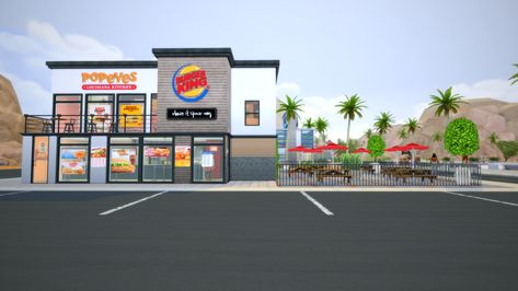 Sims 4 Fast Food Restaurant, Sims 4 Fast Food Restaurant Cc, Restaurants Sims 4, Sims 4 Fast Food, Popeyes Restaurant, Sims 4 Restaurant, Sims 4 Cc Kids Clothing, Build Inspiration, Sims 4 House Plans