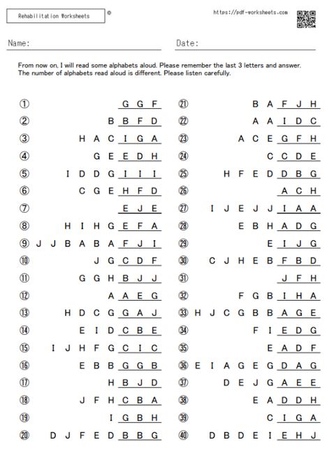 In order to download the following worksheets, you need to register as a premium member. →About Premium Membership ← The post Alphabet Memory Updating Task first appeared on Rehabilitation Worksheets. Working Memory Worksheets, Rehabilitation Worksheets, Memory Worksheets, Brain Gym For Kids, Brain Gym, Working Memory, Free Worksheets, Read Aloud, Brain