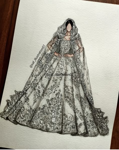 Zuhair Murad Fashion Illustration, Western Dress Illustration, Design Sketchbook Ideas, Quick Fashion Illustration, Bride Sketch, Watercolor Clothes, Sketch Dress, Bride Fashion Illustration, Wedding Sketch