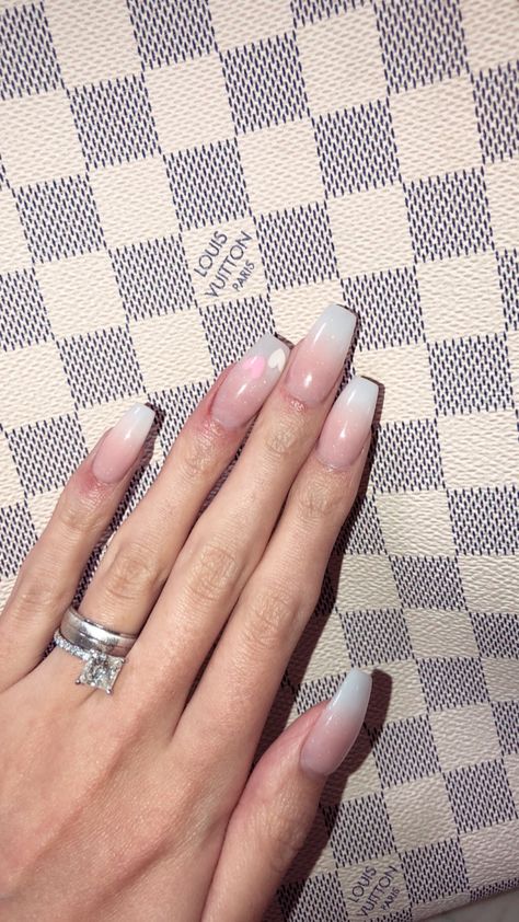 Ombré Nails With Heart, Ombre Nails With Heart, White Ombré Nails, Ombré Nails, White Ombre, Heart Nails, Pink Ombre, Ombre Nails, Nail Inspo