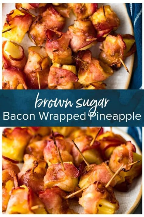 Bacon Wrapped Shrimp Appetizers, Pineapple Appetizers, Appetizers Meat, Bacon Wrapped Pineapple, Recipes Pineapple, Bacon Wrapped Appetizers, Shrimp Appetizer Recipes, Pineapple Sugar, Keto Meat