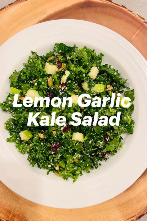 Healthy Lunch Recipe Kale Salad Lemon Garlic Kale Salad, Kale Salad With Lemon Vinaigrette, Lemon Garlic Kale Salad Nyt, Salad With Apples And Cranberries, Kale Salad With Apples, Salad With Apples, Garlic Kale, Cranberry Cheese, Diced Apples