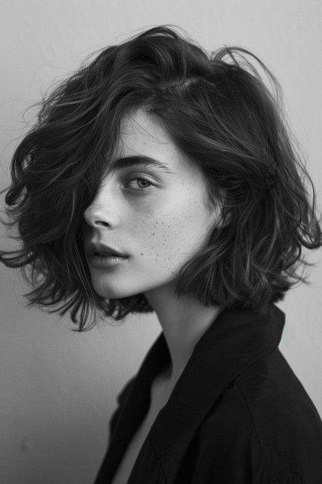 Short Hairstyles For Thick Wavy Hair, Short Wavy Hair Natural, Dark Academia Hairstyle, Short Thick Wavy Hair, Hairstyles For Thick Wavy Hair, Shoulder Length Bob Haircut, Medium Hair Color, Messy Bob Hairstyles, Choppy Bob Haircuts