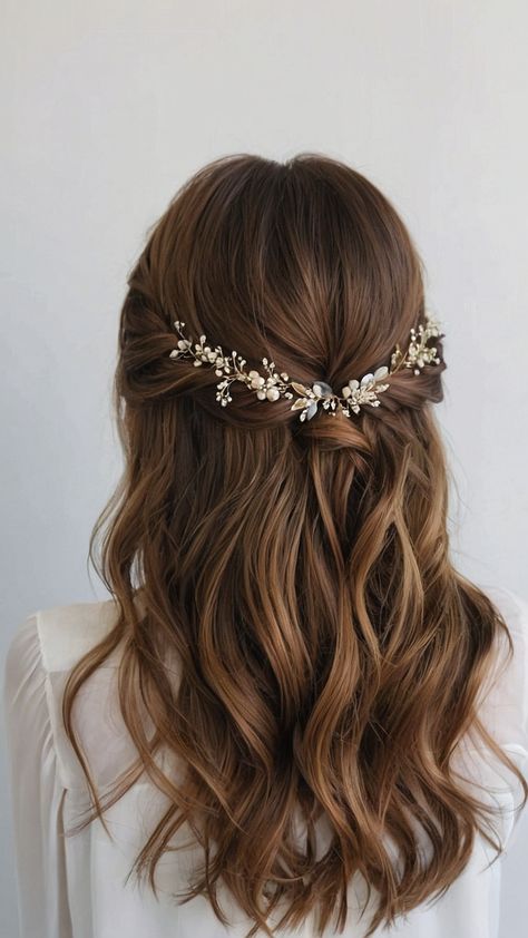 Looking for bridesmaid hairstyles for long hair Discover stunning options like half up Brunette simple loose curls half up half down and more for your wedding day Find easy boho and elegant styles that are perfect for any wedding theme Whether you prefer updos side hairstyles or half up half down braids we have the inspiration you need Bridal Half Up Half Down Hair Braid, Bridal Hair Half Up Half Down Brunette, Medium Length Half Up Half Down Wedding, Half Up Half Down Wedding Hair Bride, Bridal Hair Half Up Braid, Updo Half Up Half Down, Half Up Half Down Hair Bride, Formal Hairstyles Half Up Half Down, Wedding Hairstyles Half Up Half Down Long