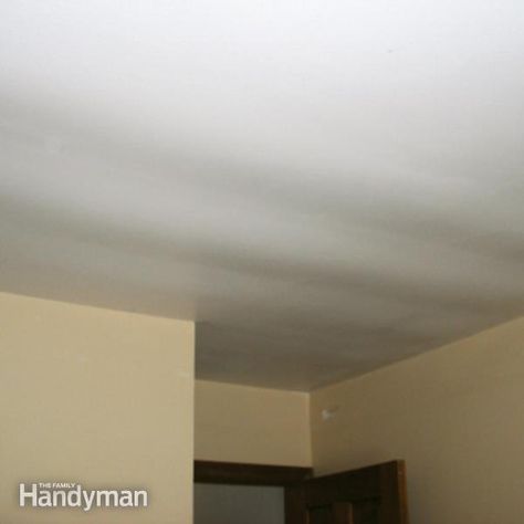 sagging in a ceiling may be caused by undersized drywall. you either have to replace 1/2-in. drywall with 5/8-in. or add furring strips and a second layer of 5/8-in. drywall. Ceiling Repair, Plaster Repair, Drywall Ceiling, Architecture Renovation, Drywall Repair, Plaster Ceiling, Basement Ceiling, Diy Ceiling, Family Handyman