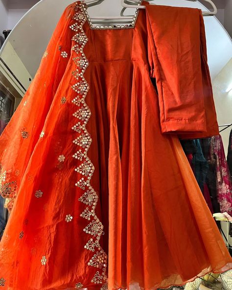 Namaste! ✨️ Elevate your look with the Shruti Orange Georgette Anarkali Flared Suit Set. Perfect for any occasion, this flared suit set combines vibrant charm with elegant design. Shop now at www.trinaari.in and use code FIRST05 for an extra 5% off your first order. Offer valid for a limited time! Product Name: Shruti Orange Georgette Anarkali Flared Suit Set To shop now visit our website www.trinaari.in #SundarNaariWithTrinaari #reelsinstagram #reels #instagram #anarkali #anarkalisuits #w... Orange Color Kurti Design, Net Suits Design Indian, Flared Suit, Orange Anarkali, Georgette Anarkali, Short Frock, Partywear Dresses, Easy Doodle, Dress Book