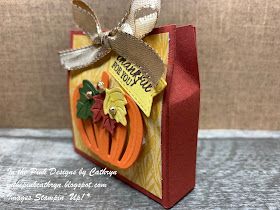 In the Pink, Designs by Cathryn: EASY THANKSGIVING GHIRARDELLI FAVOR BOX with DETAILED PUMPKIN dies - Stampin' Up Thanksgiving Treat Boxes Diy, Stampin Up Fall Table Favors, Ghirardelli Treat Holders Tutorials, Stampin Up Thanksgiving Favors, Stampin Up Thanksgiving Treat Holders, Stampin Up Fall Treat Boxes, Ghiradelli Treat Holder, Ghirardelli Square Treat Holder, Thanksgiving Gifts Diy