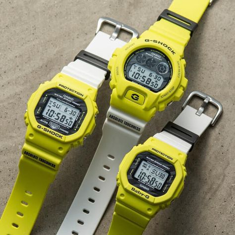 G-Shock DW-5600TGA-9 & DW-6900TGA-9 Lighting Yellow – G-Central G-Shock Watch Fan Blog Dw 6900, Lightning Bolt Design, Low Band, Matching Baby, G Shock Watches, Baby G, Military Watches, Casio G Shock, Gshock Watch