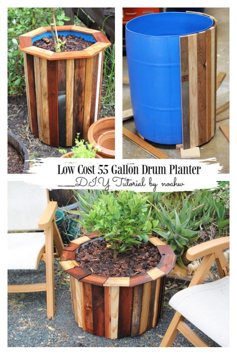 Low Cost 55 Gallon Drum Planter DIY Tutorial - DIY Tutorials 55 Gallon Drum Ideas Plastic Barrels, Diy Round Planter, 50 Gallon Drum Garden, 50 Gallon Drum Ideas, 55 Gallon Drum Planter, 5 Gallon Bucket Planter Ideas, 55 Gallon Drum Ideas, Plastic Barrel Projects, Plastic Barrel Ideas