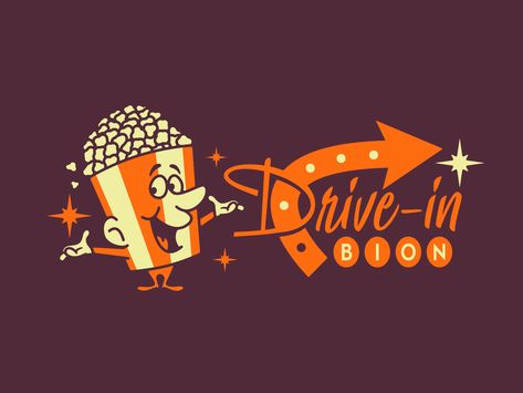 Drive-In by Emir Ayouni on Dribbble 50s Drive In, Vintage Drive In Movie Aesthetic, 50s Art, Drive In Theater, Type Style, Art Friend, Drive In Movie, Space Party, Grafic Design