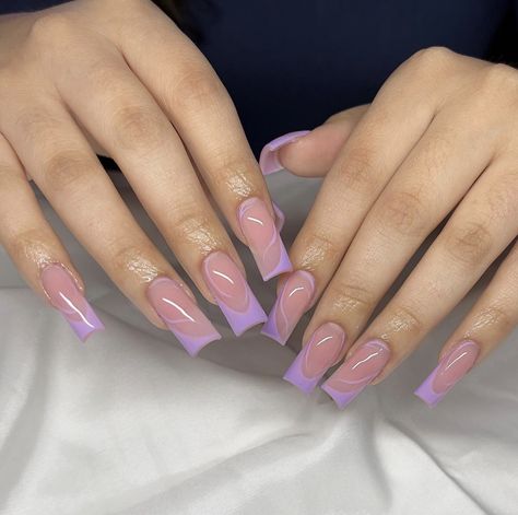 Lavender Prom Nails Acrylic, Nails Lavender Design, Purple French Tip Nails Acrylic Long, Nails Acrylic Purple Lavender French Tip, Lilac Purple Acrylic Nails Coffin, Long Purple French Tip Nails, Purple French Tips With Butterflies, Purple Acrylic Nails, Lavender Nails