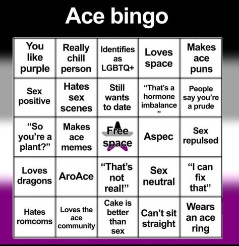 Asexual Problems, Bullet Journal Topics, About Me Template, Funny Charts, Bingo Sheets, Bingo Template, Ace Pride, Bingo Board, Gay Memes