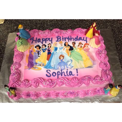 Disney princess cake! Disney Princess Cake Rectangle, Princess Birthday Sheet Cake, Disney Princess Sheet Cake, Princess Sheet Cake, Princess Smash Cakes, Birthday Cake Princess, Princess Birthday Cakes, Princess Crown Cake, Disney Princess Birthday Cakes