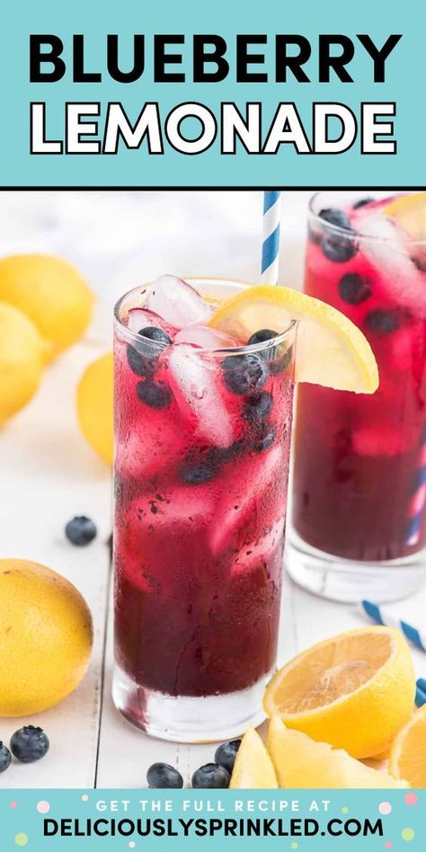 Get your fresh blueberries ready for this non-alcoholic recipe! It's a perfect summer drink featuring fresh squeezed lemonade. Packed with flavor and a gorgeous color, this homemade blueberry lemonade is what your celebration needs! Iced Lemonade, Easy Lemonade Recipe, Homemade Blueberry Syrup, Blueberry Simple Syrup, Honey Lemonade, Flavored Lemonade, Blueberry Vodka, Dishes Recipe, Mango Lemonade