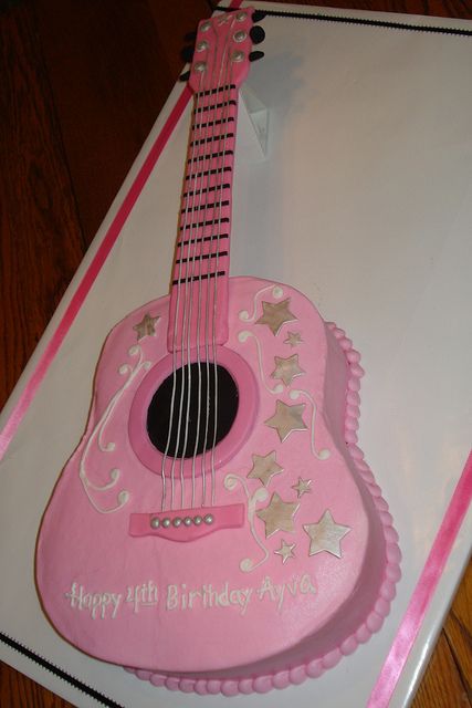 Ayva's Pink Guitar cake | Flickr - Photo Sharing! Dolly Parton Birthday, Pop Star Party, Music Cakes, Guitar Cake, Pink Guitar, Snowman Cake, Rock Star Party, Ginger Cake, Chocolate Fudge Cake