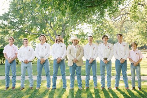 Groomsmen Jeans And White Shirt, Farm Groom Attire, Outdoor Summer Wedding Groomsmen Attire, Casual Groomsmen Attire Khakis, Wedding Jeans Groomsmen, Country Wedding Groomsmen Attire, Jeans Wedding Attire Groomsmen, Groomsmen Attire Casual, Groomsmen Attire Jeans And Boots