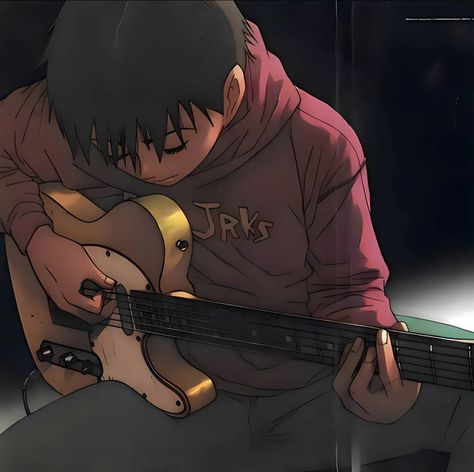 he plays guitar Emo Cartoons, Guitar Guy, Playing Guitar, Bass Guitar, Acoustic Guitar, Aesthetic Anime, Anime Guys, Guitar, Anime