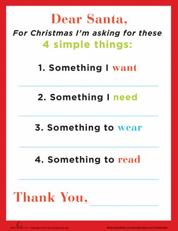 Not just for kids!  This will help me figure out what to say when Mom asks me, "So, what do you want for Christmas?"  Something i want, something i need, something to wear, something to read... love this! Something To Read, Dear Santa Letter, Santa Letter Template, Christmas Time Is Here, Santa Letter, Merry Little Christmas, Christmas Activities, Dear Santa, Letter Templates