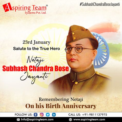 Today is the 123rd Birth Anniversary of Netaji Subhas Chandra Bose  A Great Freedom Fighter! One of the greatest sons of Mother India!  We salute his contribution and sacrifice during our freedom struggle!  #AspiringTea #FreedomFighter #JaiHind #IndianLeader #SubhashChandraBose #NetajiSubhasChandraBose #NetajiJayanti #BirthAnniversary #AzadHindFauz Netaji Subhas Chandra Bose, Subhas Chandra Bose, Mother India, Freedom Fighter, Freedom Fighters, Information Technology, India, Quick Saves