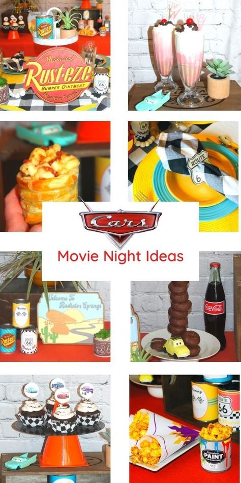 Disney Dinner And Movie Night Cars, Cars Dinner And Movie Night, Cars Movie Night Dinner, Cars Movie Dinner Ideas, Cars Movie Food Ideas, Cars Movie Night Food, Cars Themed Movie Night, Cars Dinner And A Movie, Movie Theme Night For Kids