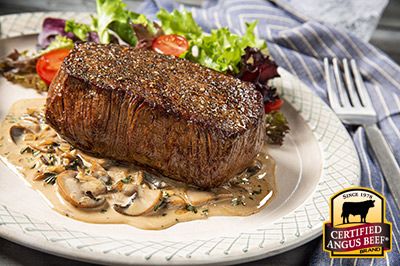 Seared Sirloin Steak with Mushroom Cream Sauce, from the Certified Angus Beef® brand ǀ CertifiedAngusBeef.com Steak Cream Sauce, Beef Fillet Recipes, Mushroom Sauce Steak, Beef Stews, Sirloin Steak Recipes, Meat Entrees, Mushroom Cream Sauce, Top Sirloin, Mushroom Cream Sauces