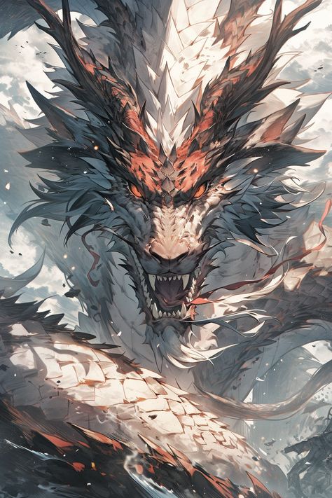 Gray Dragon Art, Dragon Front Face, Dragon Profile, Dragon Wolf, Japanese Art Samurai, Wolf Warriors, Eastern Dragon, Dragon Armor, Legendary Dragons