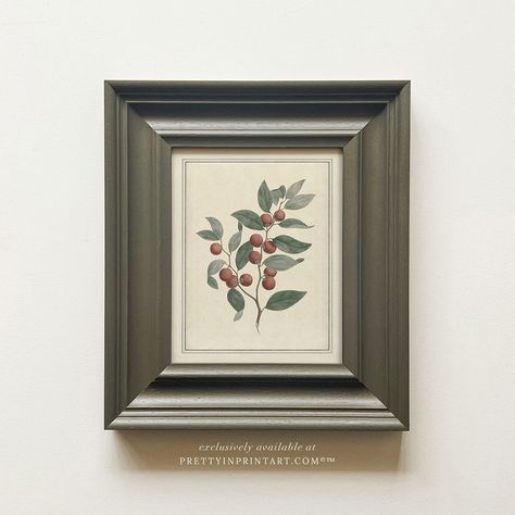 New in! Our new vintage botanical art is now live - thank you for all the love and comments for these on my stories ♥️ Shown here in our heavyweight, solid wood frame, painted by hand by our artisan framers in Pantalon, by @farrowandball . Also available as an unframed print, which ships worldwide. Any questions, just pop me a message below ♥️ Rachael xx • �• • • #art #framedart #vintageart #kitchendecor #kitchenart #livingroom #livingroomdecor #livingroomart #oldhouse #oldhouselove #victorian... Vintage Landscape Art, Hand Painted Frames, Paint And Paper Library, Handmade Frame, Vintage Landscape, Plant Flower, Antique Inspiration, Handmade Frames, Plant Art