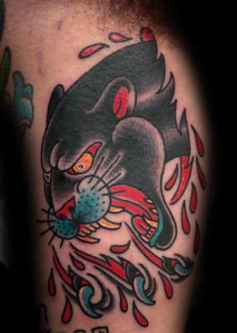 Panther Tattoos, Traditional Panther, Traditional Panther Tattoo, Liberty Tattoo, Traditional Tattoo Old School, Panther Head, Panther Tattoo, Traditional Tattoo Sleeve, Paw Tattoo