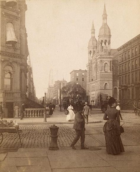 1888. Fifth Avenue at 42nd St. Robert Bracklow, photog. Nyc Pics, Nyc History, Early Photos, 42nd Street, Gilded Age, Vintage New York, American Cities, September 1, Vintage Pictures