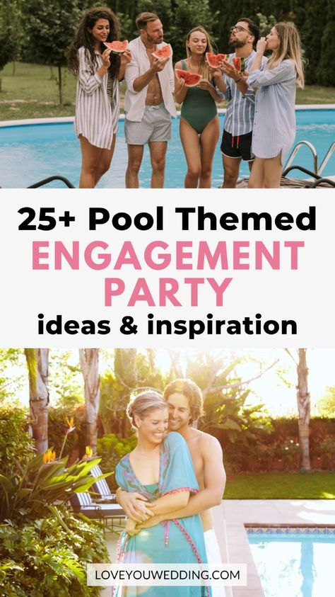 Looking for a fun and easy engagement party theme? We have all the details you need for a perfect pool themed engagement party. Whether you're hosting in your backyard or renting a pool, we’ve got the best decorations, invitations, outfits, games, and more. Wedding parties, wedding events, pre-wedding parties. Pool Engagement Party, Engagement Party Theme, Themed Engagement Party, Wedding Music Playlist, Engagement Party Ideas, Engagement Party Themes, Engagement Party Outfit, Engagement Party Planning, Surprise Engagement Party