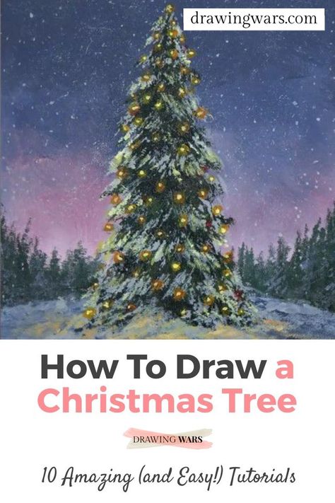 How To Draw A Christmas Tree Easy, Christmas Tree Art Drawing, How To Draw A Christmas Tree, Draw A Christmas Tree Easy, Trees Art Drawing, Christmas Tree Step By Step, Christmas Tree For Kids, Draw A Christmas Tree, Christmas Tree Easy