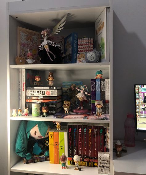 Anime Figure Wall Shelf, Anime Figure Setup, Anime Figure Shelf Display, Hirono Collection, Anime Figure Shelf, Anime Figures Collection Display, Figurine Shelf, Anime Art Books, Manga Shelf