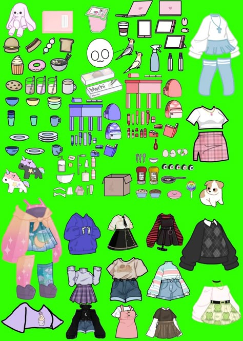 Gacha clothes and items Cool Colorful Backgrounds, Greenscreen Ideas, Princess Paper Dolls, Free Green Screen, Cute Eyes Drawing, Mouth Drawing, Cute Website, Drawing Accessories, Color Palette Challenge