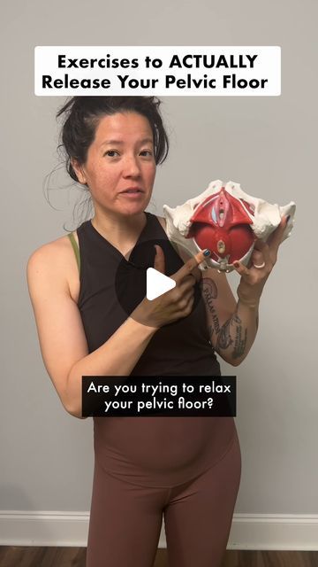 Gina, MS, & Roxanne, RN, BSN on Instagram: "Deep squats and butterfly pose are NOT enough to release tension in your pelvic floor!  We need to go beyond external hip rotation and wide knees!  ✍️Comment PELVIC FLOOR for our free pelvic floor mini-course!   Try some of these exercises to target more of the back half of the pelvic floor (where more of us have tension): ⭐️All Fours Back Expansion with Resistance Band and Yoga Block ⭐️All Fours Hip Shift ⭐️Standing Hip Shift  These exercises bring your pelvis into a posterior position with internal hip/pelvic rotation.  This helps to stretch more of the back half of your pelvic floor--and can be great additions to your prenatal and postnatal workout routine!  📱Want more?  Join our online prenatal and postnatal fitness programs!  We incorporate Pelvic Floor Incontinence, Pelvic Instability Exercises, Yoga For Pelvic Floor Dysfunction, Yoga For Pelvis, How To Release Back Tension, Pelvic Floor Repair, Simple Pelvic Floor Exercises, Anterior Vs Posterior Pelvic Tilt, Pelvis Exercises Pelvic Floor