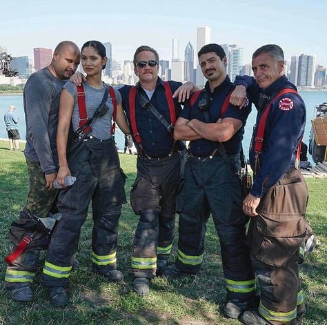 Joe Minoso, Miranda Rae Mayo, Christian Stolte, Yuri Sardarov, and David Eigenberg Otis Chicago Fire, Yuri Sardarov, Joe Minoso, Miranda Rae Mayo, David Eigenberg, Miranda Rae, Chicago Crossover, Joe Cruz, Taylor Kinney Chicago Fire