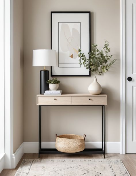 Maximizing Style In Minimal Spaces: 42 Brilliant Small Entryway Designs Minimal Entryway Ideas, Front Entryway Decor, Small Entry Tables, Cottage Entryway, Tiny Entryway, Slim Console Table, Niche Decor, Small Entryway Table, Small Foyer