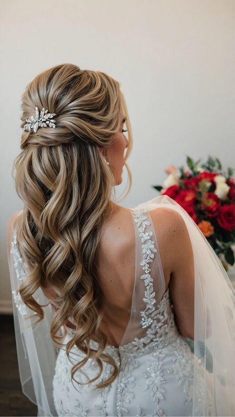 Simple And Elegant Hairstyles, Short Hair Brides, Elegant Bridal Hairstyles, Royal Hairstyles, Bride Era, Hollywood Curls, Down Wedding Hairstyles, Hairstyles Inspiration, Bride Updo