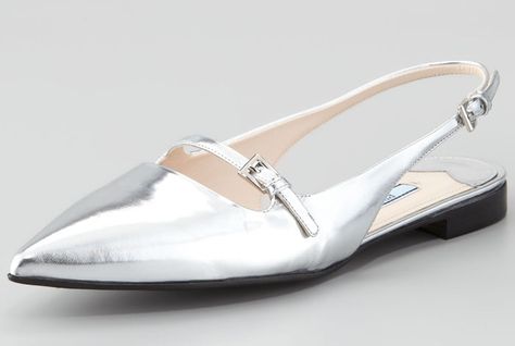 Prada Metallic Mary Jane Sling Back Flats Louboutin Kate, Prada Women, Christian Louboutin Kate, Sandals Resorts, Designer Footwear, Metallic Flats, Footwear For Women, Style Muse, Jessica Biel