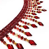 Red Fringe, Lace Trims, Red Burgundy, Gold Lace, Beaded Trim, Beaded Fringe, Tassel Fringe, Red Bead, Fringe Trim