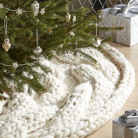 My Favorite Christmas Decor Finds (And Design Consultation Info!) | The Lettered Cottage | Bloglovin’ Christmas Tree Inspiration Rustic, Knit Tree Skirt, Knit Tree, Christmas Apartment, Tree Collar, Christmas Tree Skirts, Crochet Christmas Trees, Cottage Christmas, Christmas Tree Inspiration