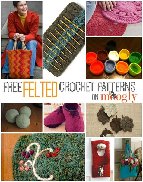 10 Free Felted #Crochet Patterns: special collection from Mooglyblog.com - Love the Rose Garden Tote! Felted Crochet Patterns, Moogly Crochet, Fingerless Gloves Crochet Pattern, Felted Crochet, Crochet Bookmark Pattern, Felt Pattern, Crochet Bookmarks, Felt Patterns, Crochet For Home