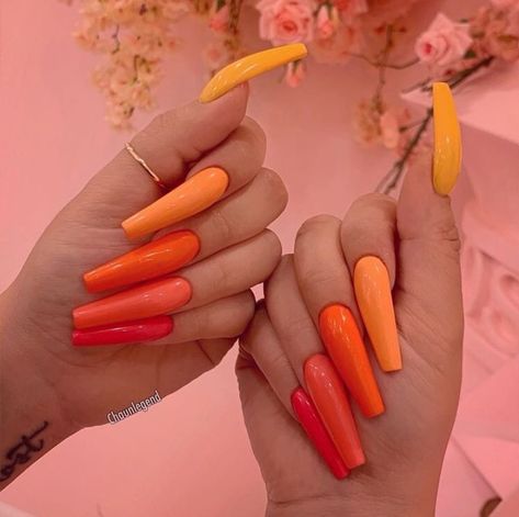 Pedicure Gel, Orange Nail Designs, Acrylic Nail Polish, Sky Nails, Cute Nails For Fall, Acrylic Nail Art, Beautiful Nail Designs, Orange Nails, Yellow Nails