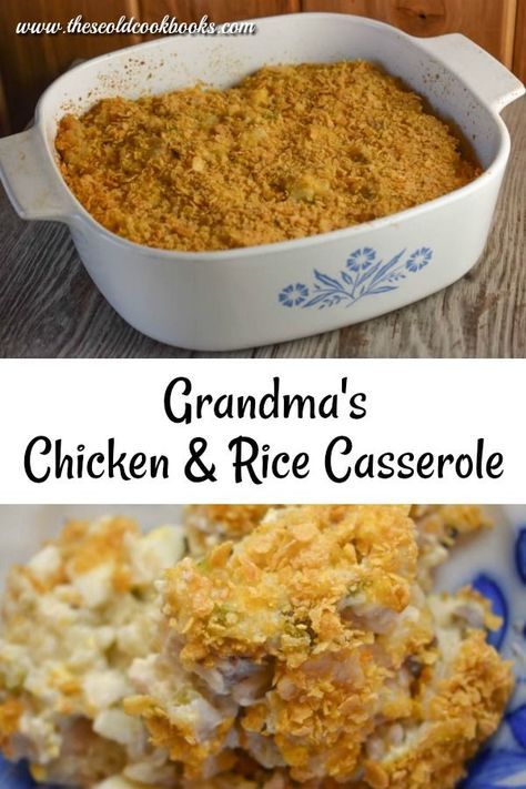 This casserole is a perfect way to take leftover chicken, rice - and even hard-boiled eggs - and turn them into a whole new dish. Grandma's Chicken and Rice Casserole is one of those dishes the entire family will eat. Old Fashioned Chicken And Rice Casserole, Casserole Dinner Recipes For Family, Casserole Dinners, Field Meals, Boiled Chicken Recipes, Dinner Casserole Recipes, Chicken And Rice Casserole, Chicken Rice Casserole, Chicken Tetrazzini