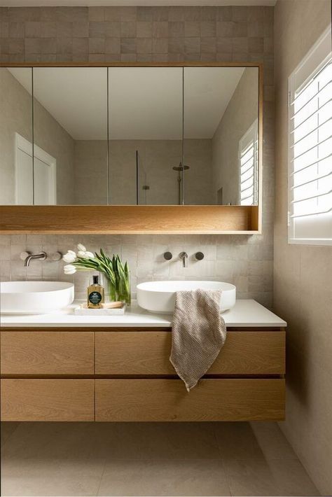 modern bathroom mirrors and integrated shelves - Google Search Engineered Timber Flooring, Timber Vanity, Mirror Dining Room, Coastal Bathrooms, Gorgeous Bathroom, Bathroom Mirror Cabinet, Upstairs Bathrooms, Main Bathroom, Bathroom Renos