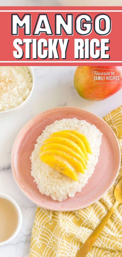 Coconut Cream Sauce, Mango Sticky Rice Recipe, Creamy Coconut Sauce, Sticky Rice Recipe, Sushi Rice Recipes, Mango Slices, Mango Sticky Rice, Sweet Rice, Coconut Sauce