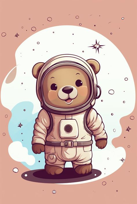 Astronaut Bear, Cute Illustration