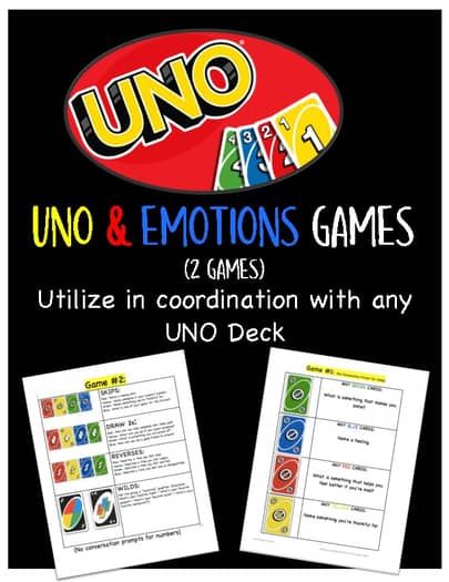 Uno and Emotions Games; Explore Feelings with Uno Game (2 Games in 1) Printable Emotions Game, Uno Game, Play Therapy Activities, Counseling Games, Therapy Interventions, Coping Skills Activities, Emotions Activities, Social Emotional Activities, Social Skills Groups