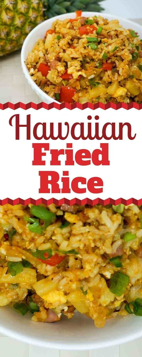 Hawaiian Fried Rice is the perfect island-inspired dish for your next family dinner. It can stand alone or can be served with Hawaiian Chicken. You will not want to miss this combination of ginger, garlic and pineapple. Let's eat! | Pineapple Fried Rice | Sesame Pineapple Rice | Why use day-old rice Fried Rice | Hawaiian Chinese Fried Rice | #Chinese #Hawaiian #Pineapple #FriedRice Hawaiian Sides, Authentic Hawaiian Food Recipes, Hawaiian Recipes Authentic, Rice Variations, Stovetop Dinners, Hawaiian Rice, Hawaiian Dinner, Hawaiian Fried Rice, Grains Recipes