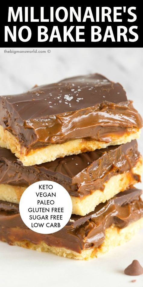 Sugar Free Snacks, Low Sugar Desserts, Sugar Free Baking, Millionaire Shortbread, Sugar Free Recipes Desserts, Keto Vegan, Sugar Free Low Carb, Low Carb Low Sugar, Keto Brownies